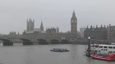 Big Ben Tower in the fog. Stock Footage 82911094