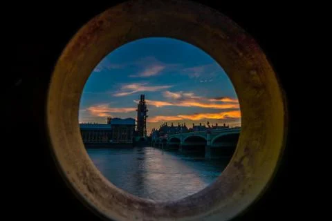 The Big Ben Under Maintenance Viewed From A Box On The South Of The River Thames Stock Photos