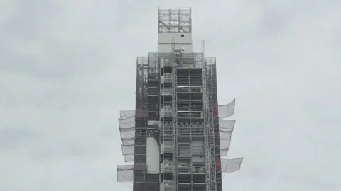 Big Ben under Scaffolding, Overcast Day in London Stock Footage 293307241