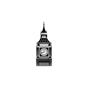 Big Ben vector black on white background Stock Illustration