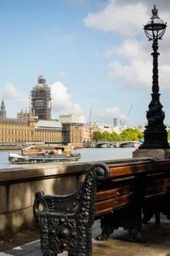 Big Ben in work from the Thames river quays Stock Photos