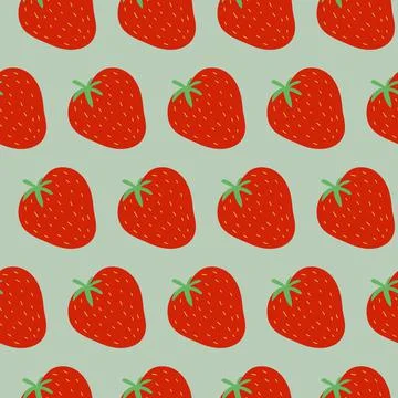 Big berry strawberry seamless pattern, cute background with red strawberries Stock Illustration