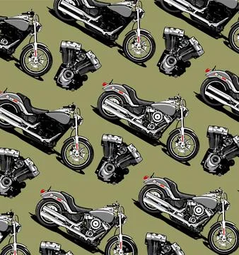 Big bike and machine pattern Stock Illustration