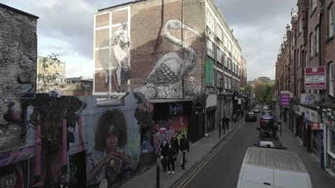Big bird and sporting man street art on brick wall Vídeos de archivo 167964995