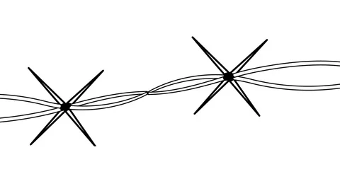 Big black barbed wire on a white background Vidéo 124201220