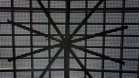 Big Black Dark Ceiling Fan Rotating Spinning Fast Video stock 35006802