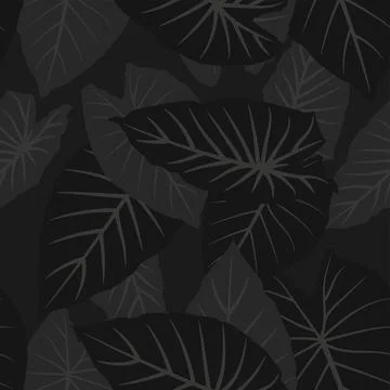 Big black leafs seamless pattern Stock Illustration