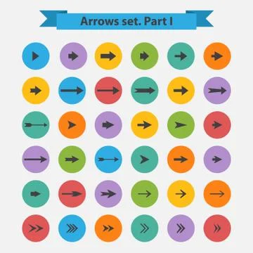 Big black set arrows on a color circle in flat style Stock Illustration