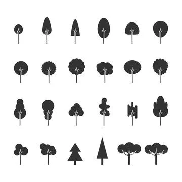 Big black set of trees isolated on white. Vector illustration Stock Illustration