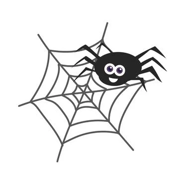 Big black smiling spider sitting on a cobweb on an isolated background. Stock Illustration