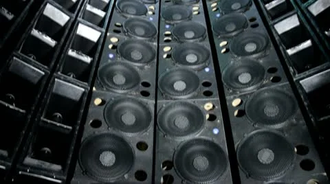 Big black speaker stack up high Video stock 20536024