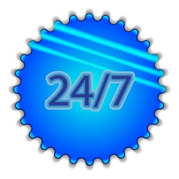 Big blue button labeled "24/7" Illustrazione stock