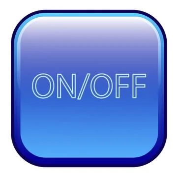 Big blue button labeled "on/off" Illustrazione stock
