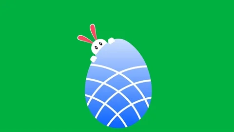 Big blue egg and half bunny watching animation on green screen Stock Footage 235552306