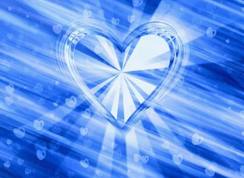 Big blue heart with rays background Stock Illustration