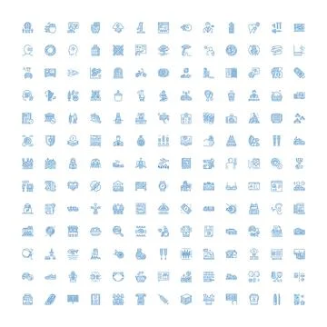 Big blue line icon set on white background Stock Illustration