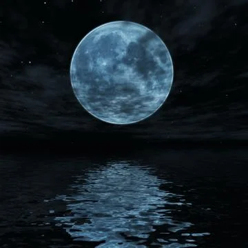 Big blue moon reflected in water surface Stock Photos