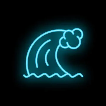 Big blue neon wave breaking over black background Illustrazione stock