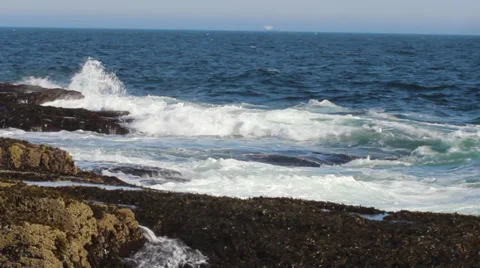 Big Blue Ocean Waves Rocky Coast Stock Footage 33259080