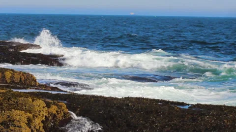 Big Blue Ocean Waves Rocky Coast Stock Footage 33275020