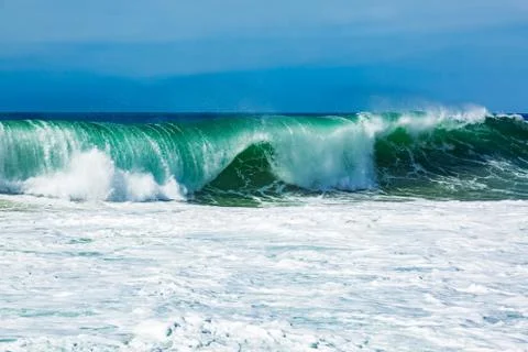 Big blue ocean waves with white foam Stock Photos