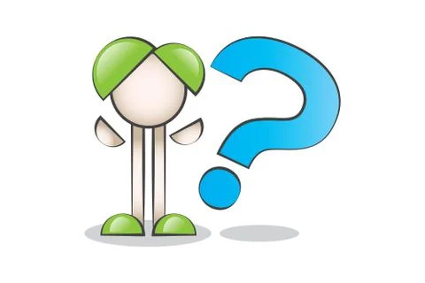 Big Blue Question Mark and thinking Cartoon Character Stock Illustration