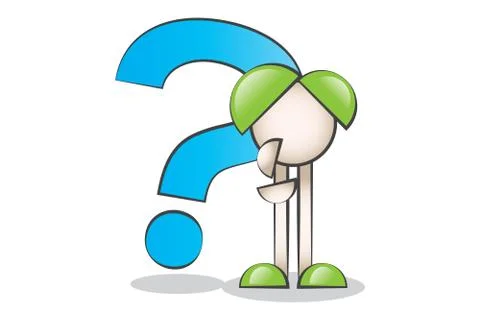 Big Blue Question Mark and thinking Cartoon Character Stock Illustration