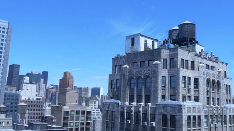 Big Blue Sky Over Midtown Manhattan On a Bright Summer Day Stock Footage 84074688