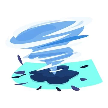 Big blue tornado rotating over land creating chaos 库存插图