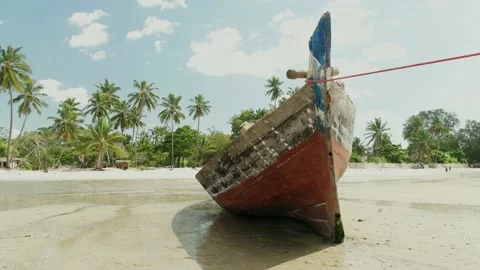 Big boat on the sand beach Stock Footage 162780968