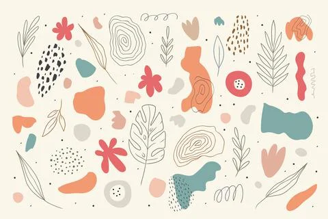 Big boho Set of hand drawn various shapes and doodle objects Stock Illustration
