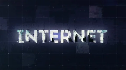Big bold text word Internet with a glitch and noise effect on a tech background Stock Footage 122200543