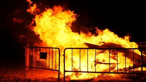 Big bonfire close up at night in honor of fireworks festival Stock Footage 112262880
