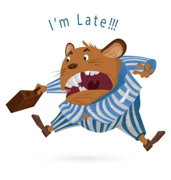 Big Boss mouse late for work Vector cartoon character. Angry worker screeming Illustrazione stock