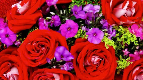 Big bouquet of rose and pansy Stock Footage