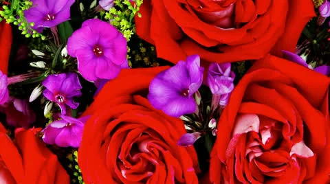 Big bouquet of rose and pansy Stock Footage