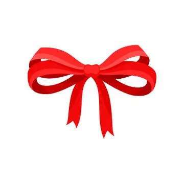 Big bow made of red satin ribbon. Bright decor for gift box. Flat vector element Stock Illustration