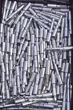 Big box of drill bit extensions tools Stock Photos