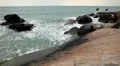 Big Boys, Teen Playing on Big Granitic Rocks, Big Waves, Ko Samui, Thailand HD Footage