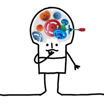 Big Brain Man - work and gears Stock Illustration