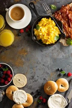 Big breakfast with bacon and scrambled eggs Stock Photos