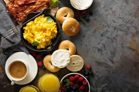 Big breakfast with bacon and scrambled eggs Stock Photos