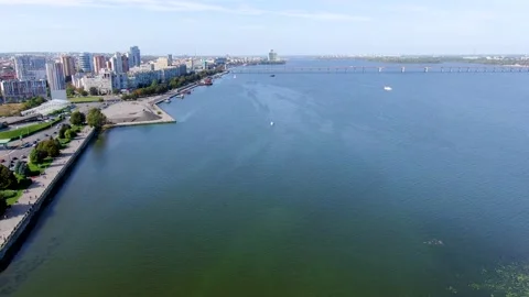 Big bridge over the river in the city Stock Footage 140561859
