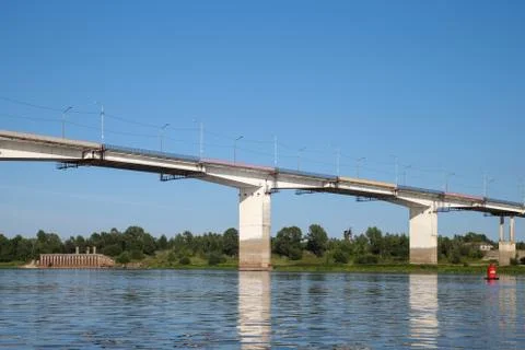 Big bridge over the river Stock Photos
