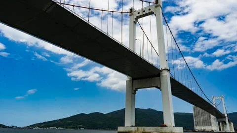 A big bridge over the river. Stock Photos