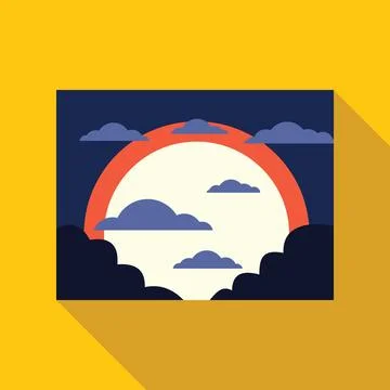 Big bright moon shining through clouds in minimalist flat design Stock Illustration