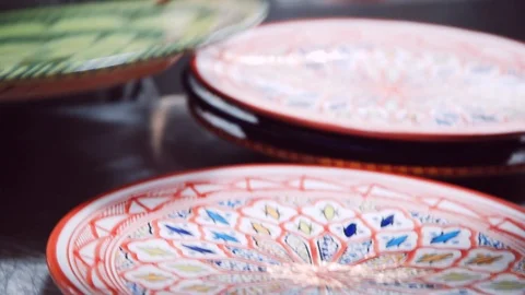 Big bright plates in the restaurant kitchen. Stock Footage 113322418