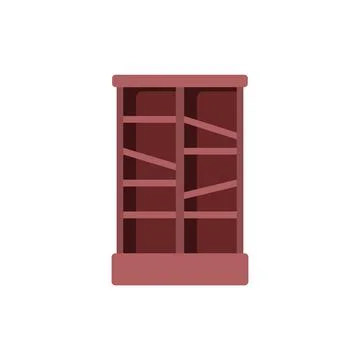 Big brown empty bookcase standing against white background Stock Illustration