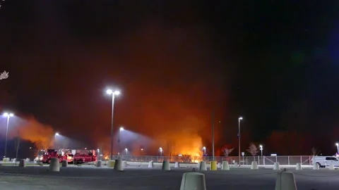 Big brush fire at night Stock Footage 139658757