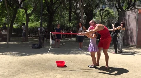 A big bubble being blown in a Barcelona park in spain Stock Footage 52543098